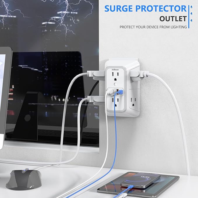 2 Pack Outlet Extender Surge Protector, 6 Outlet Splitter - Image 4