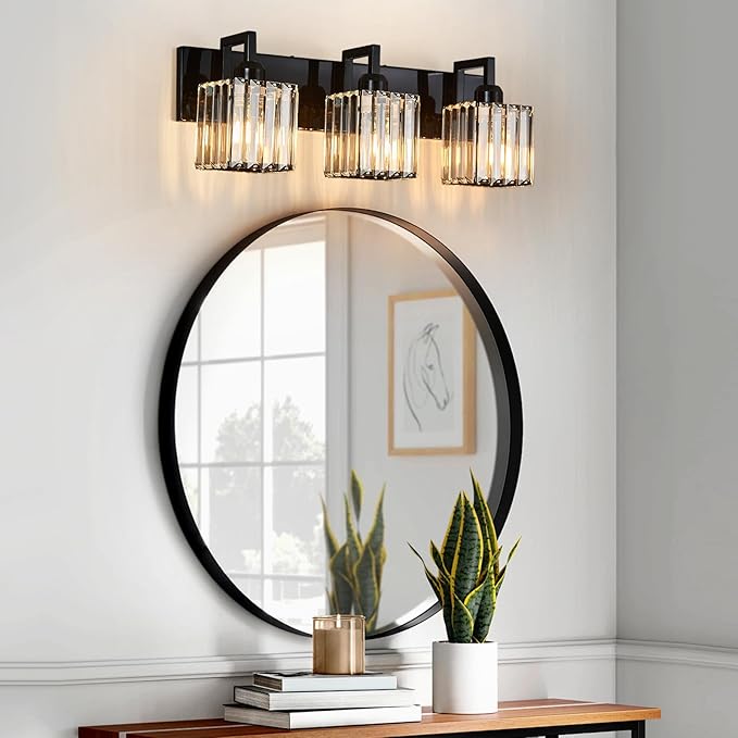 FDPBY Modern Bathroom Vanity Light 3-Lights Plating Black Vanity Light Crystal - Image 2