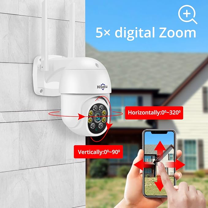 Hiseeu 5MP 360° Pan Tilt Camera WiFi Security Camera Outdoor Motion Tracking - Image 3