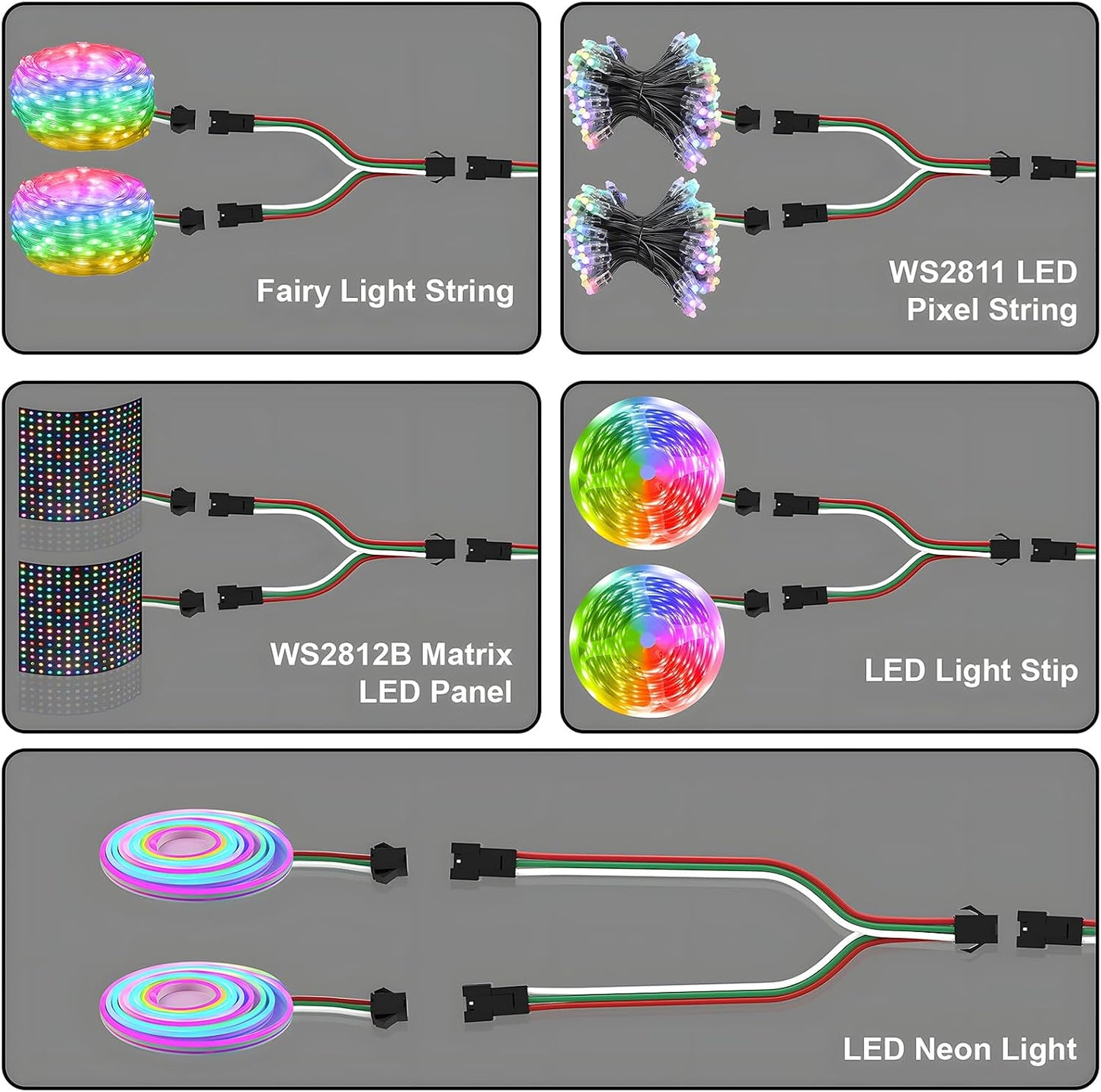 8Pcs JST SM 3Pin Splitter 1 to 2 Connectors 15cm for LED Strip Light | 22AWG Wire Female/Male, 5V-24V low voltage for WS2812B WS2811 WS2812 WS2814 SK6812 CCT LED , 3pin SM Splitter 1 to 2
