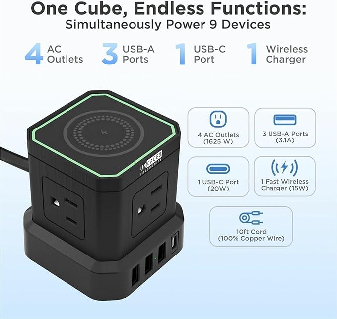 Uncaged Ergonomics Wireless Charger Cube Power Strip - Image 2