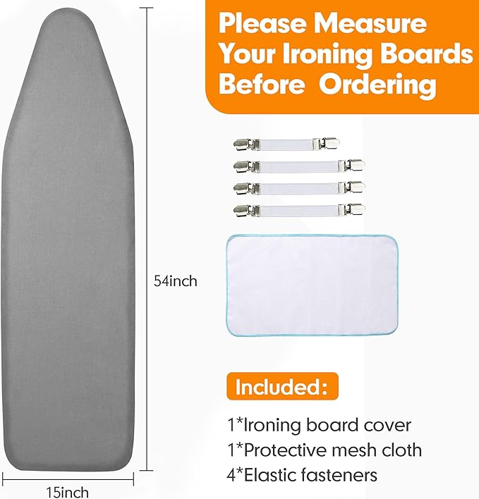 Ironing Board Cover and Pad, 15x54 Standard Size Thick Iron Padding, Scorch & - Image 6