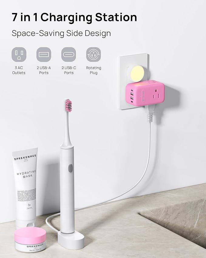 TROND Outlet Extender with USB C, 3 AC Outlet Splitter with 360 Rotation - Image 2