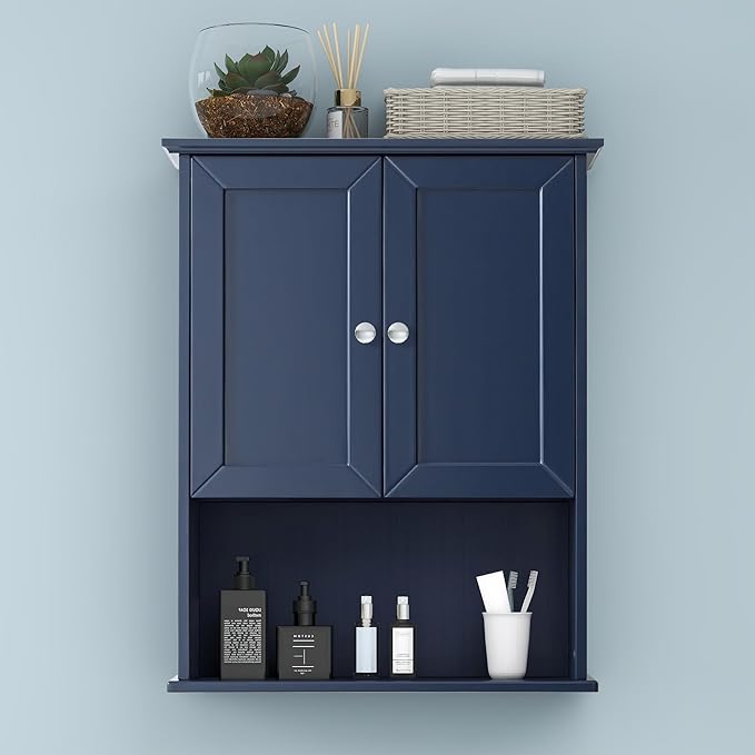 Bathroom Wall Cabinet Navy Blue Over Toilet Storage Cabinets 24x30 in Above by VANIRROR