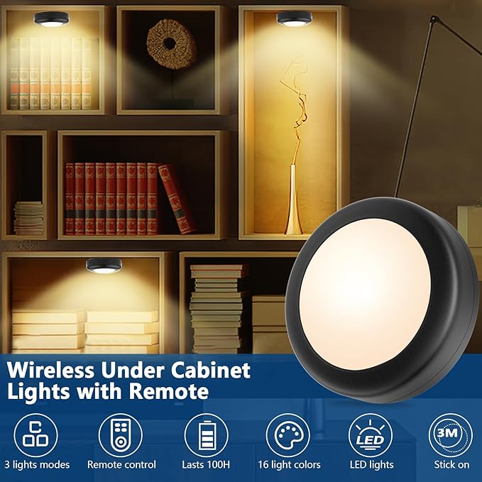 Yiliaw 12 Pack LED Puck Lights Remote Control 16 Color Changeable Under Cabinet - Image 2