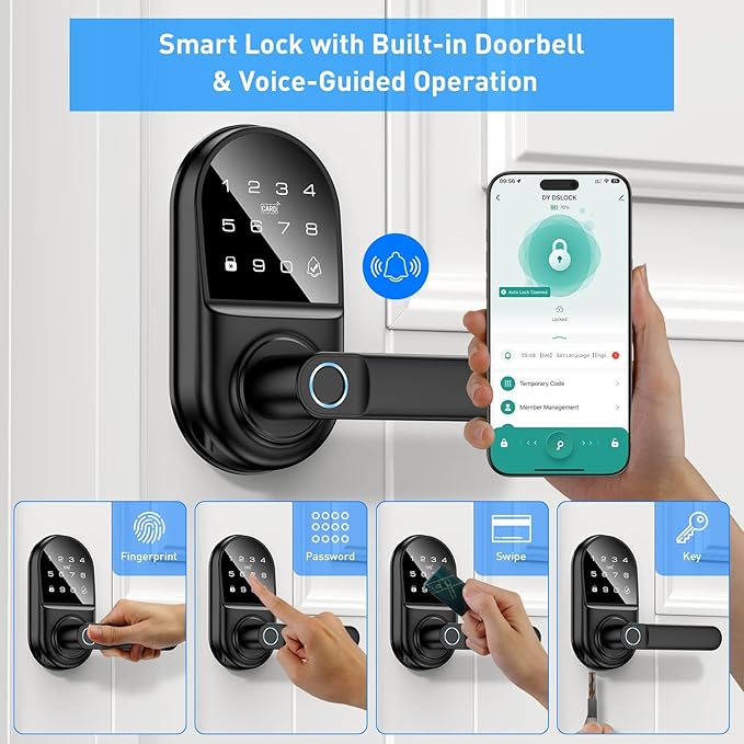 Smart keypad Door Lock with Handle，Fingerprint Keyless Entry Digital Lock with - Image 2