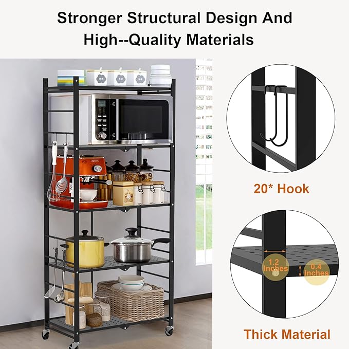 Himix Storage Shelves with 20 Hooks, 5-Tier Collapsible Organization Storage - Image 5