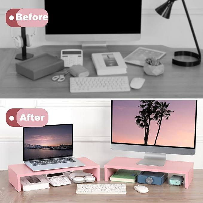 TEAMIX 2 Pack Pink Monitor Riser-20L inch, Cute Monitor Stand - Image 7