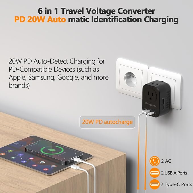 Shayangyoung 220V to 110V 20W PD Voltage Converter US to Europe International - Image 3