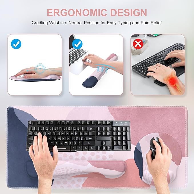 iCasso Desk Mat, Gaming Mouse Pad Wrist Support Set, XXL Large Mousepad + - Image 4