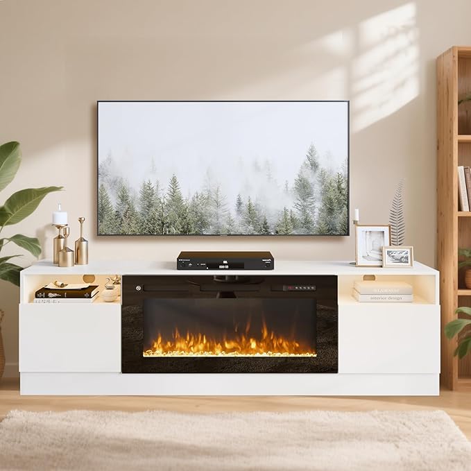 YISUFO 70" TV Stand with 36" Electric Fireplace, Large Modern Media - Image 2