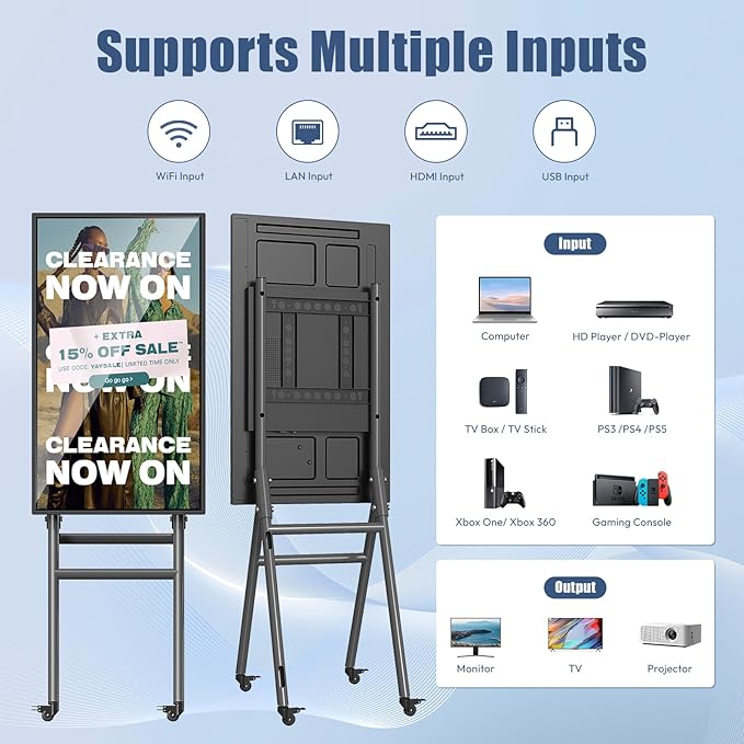 QIXZOCV MWE 43 Inch Mobile Digital Signage Display Touchscreen Kiosk - Image 7