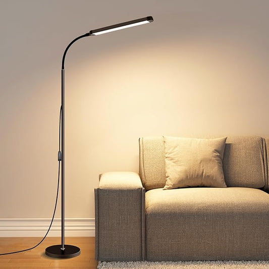 Modern LED Floor Lamp for Reading in Black, Bright 12W Dimmable Standing Light by dujunlinghang
