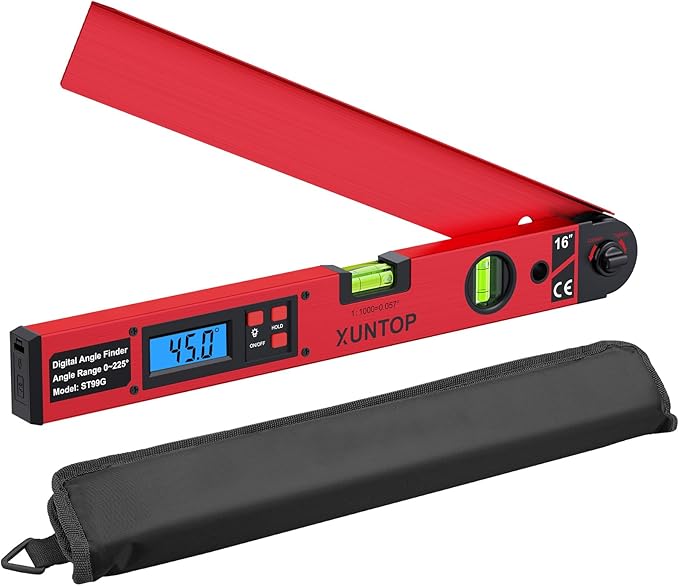 XUNTOP 0-225°/0.5° Digital Angle Finder 16” Aluminum Angle Measuring Tool by XunTopUS