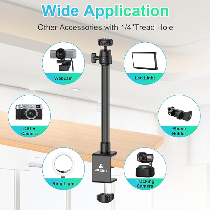 Ailight Camera Desk Mount Webcam Stand, Adjustable Table Camera Stand - Image 7