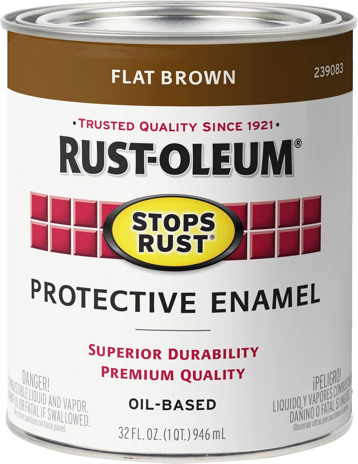 Rust-Oleum Stops Rust Brush On Protective Enamel Paint, Flat Brown | Rust and Corrosion Resistant, Indoor and Outdoor Durability, Beautiful Finish on Metal, Wood and More, Quart