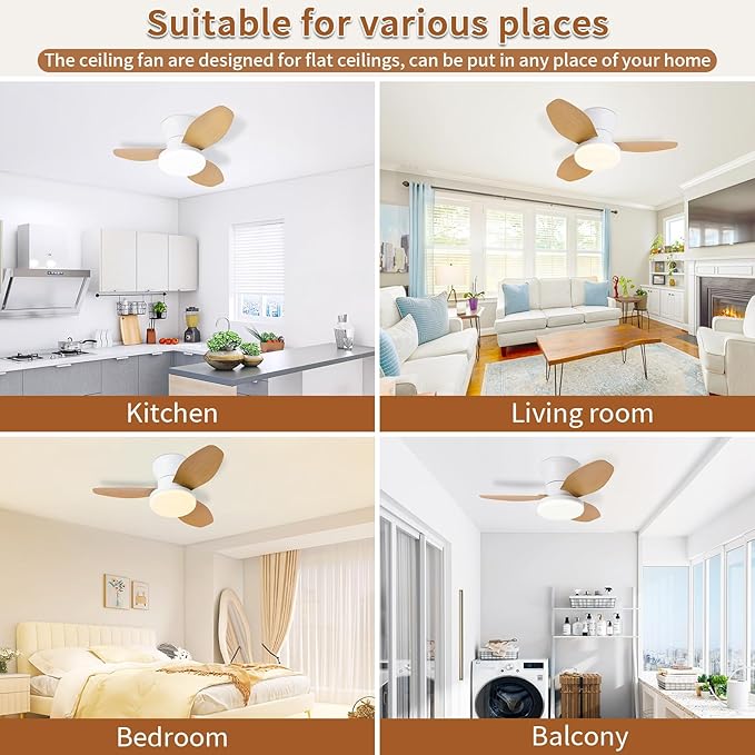 Glowall Small Ceiling Fan with Lights, 25 Inch Flush Mount with Remote Control - Image 7