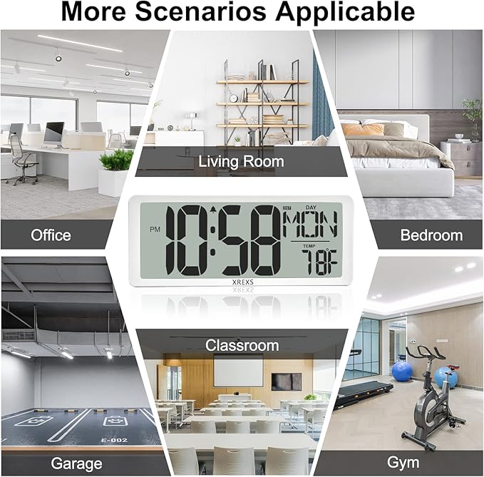 XREXS Digital Wall Clock with Backlight, 14.17 Inch Large Wall Clock with - Image 8