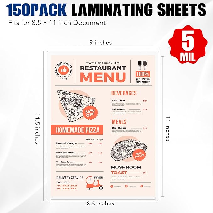 BURVAGY Thermal Laminating Pouches 5 Mil, 150 Pack Laminating Sheets, 9 x 11.5 - Image 2