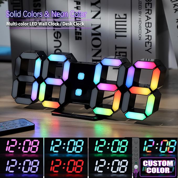 KOSUMOSU LED Digital Clock Neon Clock 9.7" Black Gaming Clock RGB LED Wall Clock - Image 3