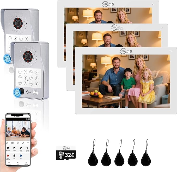 Wired Video Door Phone Apartment Intercom System, 7 Inch Touch Monitor by ANJIELOSMART