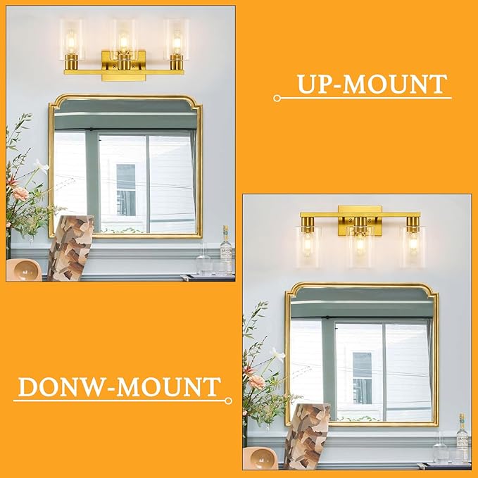 SOPEAS Gold 3-Light Bathroom Vanity Light, Modern Brushed Gold Vanity Lights - Image 7