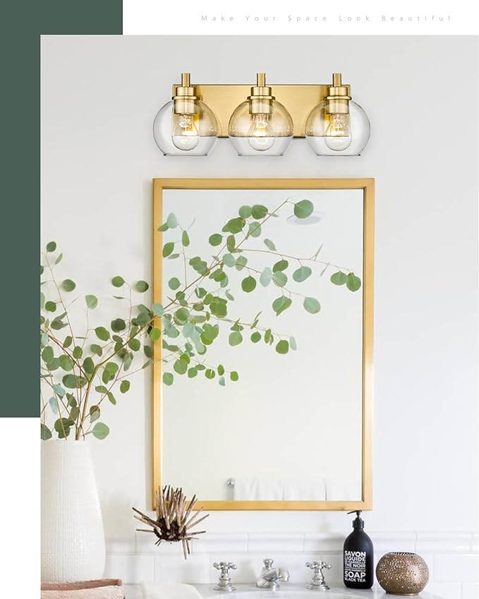 METWET Bathroom Light Fixtures, 3-Light Brushed Gold Vanity Light, Modern Wall - Image 6
