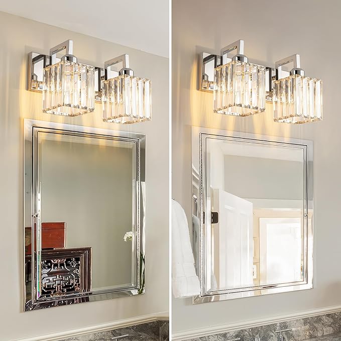 FDPBY Modern Bathroom Vanity Light 2-Lights Chrome Crystal Wall Lamp Bathroom - Image 3
