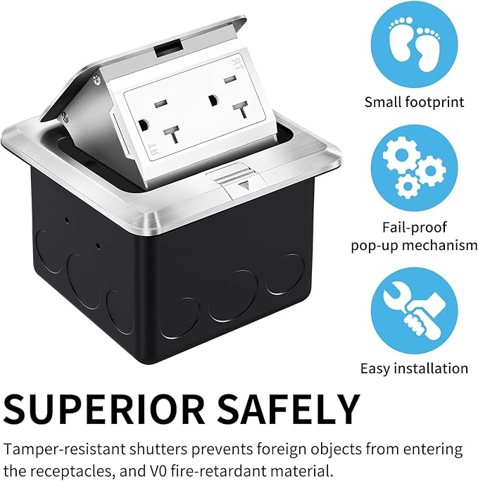 Vagueior Recessed Floor Electrical Outlet Kit, Waterproof Electrical Outlet - Image 4