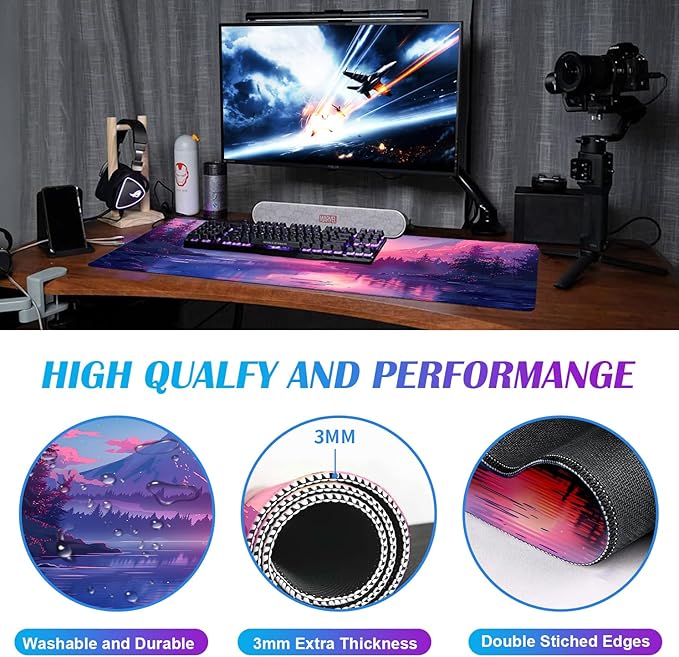Sunset Mountain Scenic XXL Extended Mouse Pad, Fuji Mountain Large Laptop Pad - Image 4