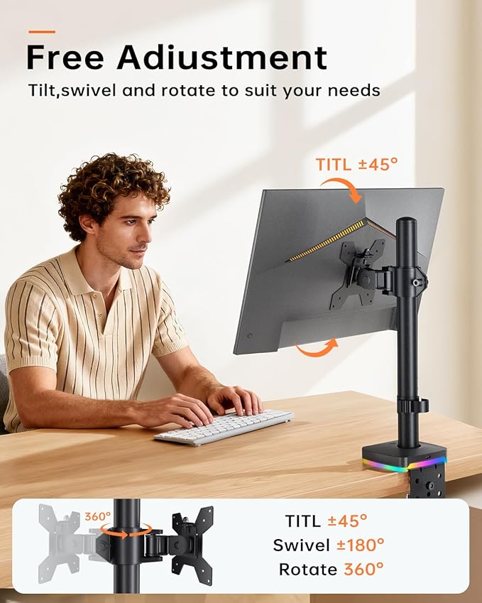 RGB Single Monitor Desk Mount, Monitor Arm - Image 6