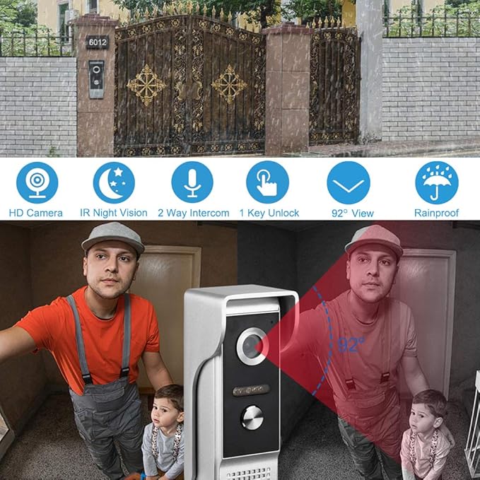 AMOCAM Video Intercom System, 7 Inches Monitor Wired Video Door Phone Doorbell - Image 3