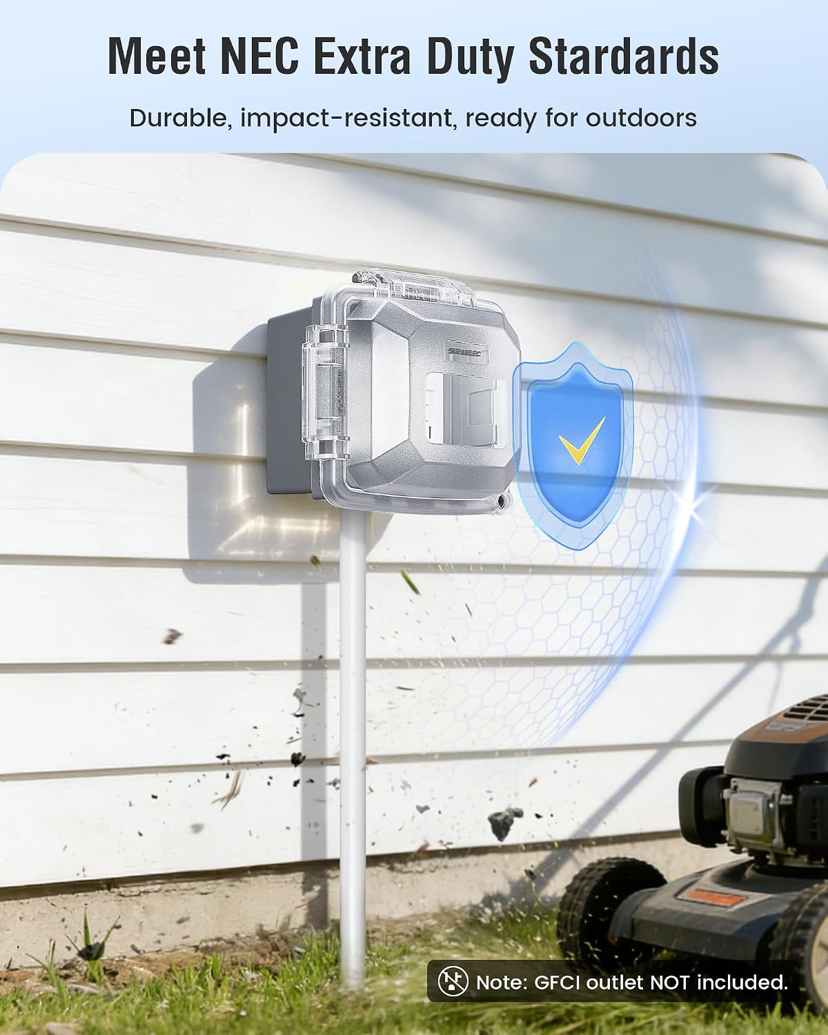 Extra-Duty In-Use Outlet Cover, 2-Gang, UL Listed, Grey, 1-Pack | Weatherproof PC Receptacle Cover, NEMA 3R Rated, Lockable Design, Compatible with GFCI, Duplex Outlets & Switches