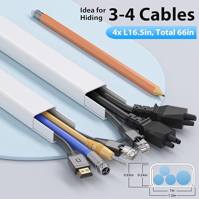 ZhiYo Large Wire Hiders for TV on Wall for 3-4 Cords - 66in PVC Cable Cover Kit - Image 2