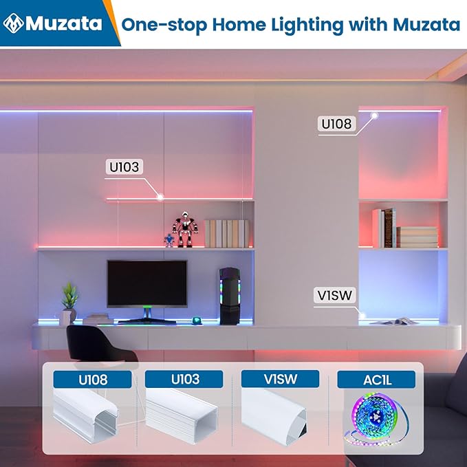 Muzata 10Pack 6.6FT/2M Plus-Size Spotless LED Channel Black LED Strip Diffuser - Image 6