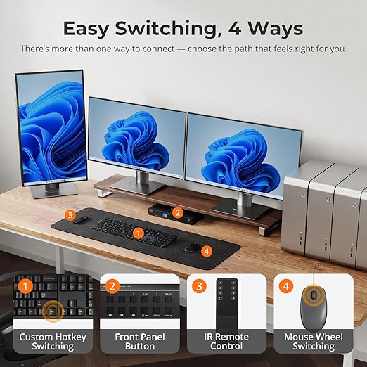 TESmart USB 3.0 KVM Switch 3 Monitors 4 Computers 4K@60Hz, HDMI+DP KVM Docking - Image 7