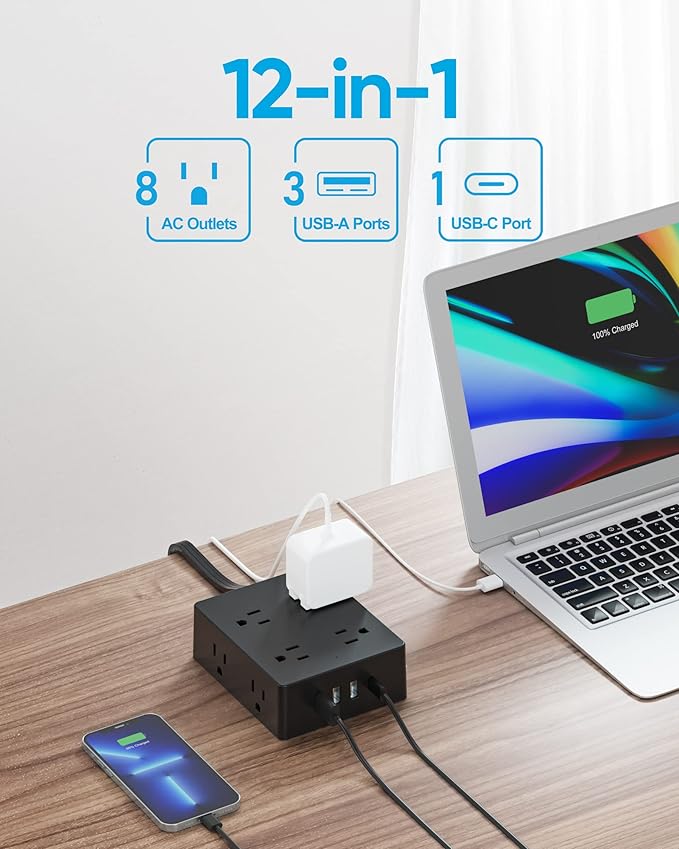 Surge Protector Power Strip, Olcorife 15ft Long Extension Cord - Image 2