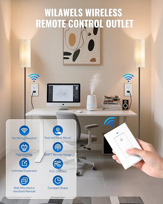 Remote Control Outlet WILAWELS Wireless Light Switch, 2 Pack Expandable and - Image 9