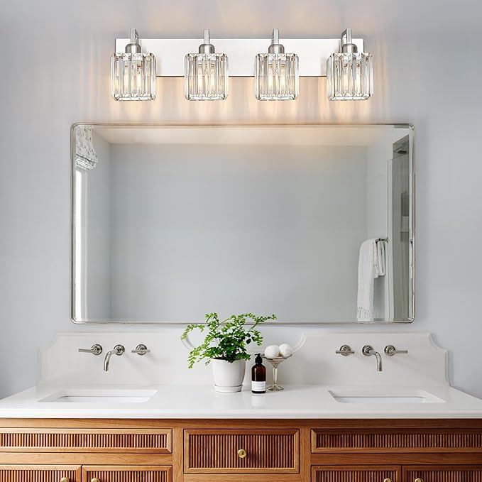 FDPBY Modern Bathroom Vanity Light 4-Lights Brushed Nickel Vanity Light Crystal - Image 2
