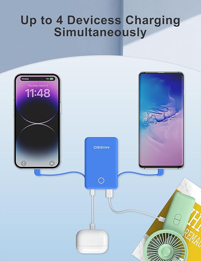 miisso 6000mah Ultra Slim Built in Cables Power Bank, Card Size Built in USB C - Image 5