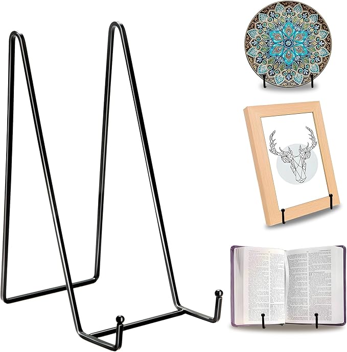 Birity 5PACK 10 Inch Square Black Metal Display Stands Plate Holder Display by 24ozRibbedGlassCup