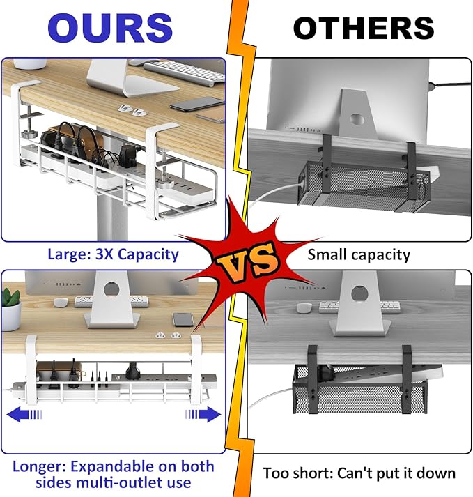 Under Desk Cable Management Tray, 31.5'' No Drill Steel Cable Tray Organizers - Image 2