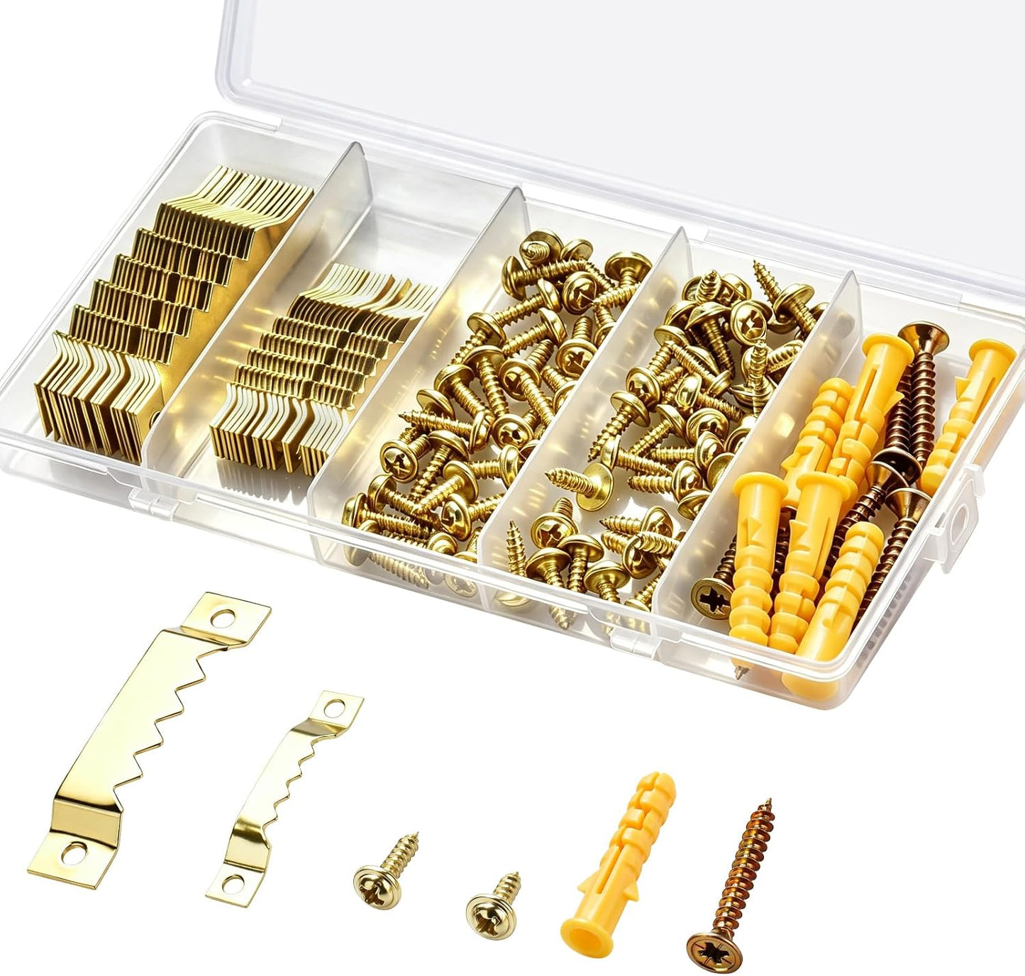 128Pcs Sawtooth Picture Hangers, Picture Hanging Kit, 2 Sizes for Photo Frames, Art, Clocks, Paintings, Canvas Hooks, and Picture Hanging Hardware, Wall Hanging Kit with Drywall Anchors and Screws