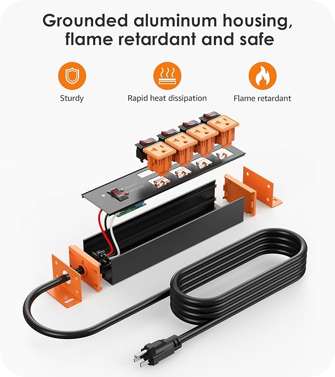 CCCEI Heavy Duty Surge Protector Power Strip 20 Amp Individual Switches. 6FT 12 - Image 6