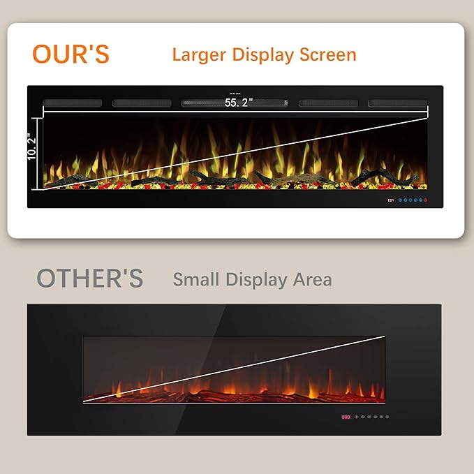60" WiFi Electric Fireplace Inserts, Recessed and Wall Mounted Fireplace Heater - Image 5