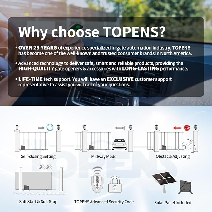 TOPENS DK1000S Solar Sliding Gate Opener Rack Drive Automatic Gate Motor - Image 3