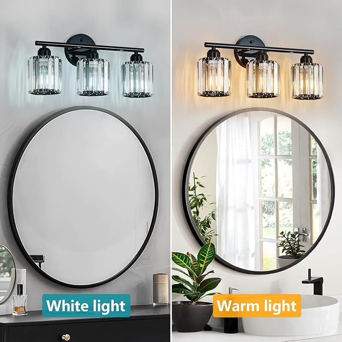 FDPBY Modern 3 Light Crystal Vanity Light, Plating Black Vertical Bathroom - Image 2
