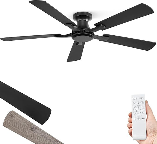 ZMISHIBO 52 Inch Ceiling Fan No Light, Flush Mount Low Profile, Modern Black by ZMISHIBO