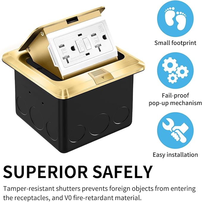Vagueior Recessed Floor Electrical Outlet Kit, Waterproof Electrical Outlet - Image 4