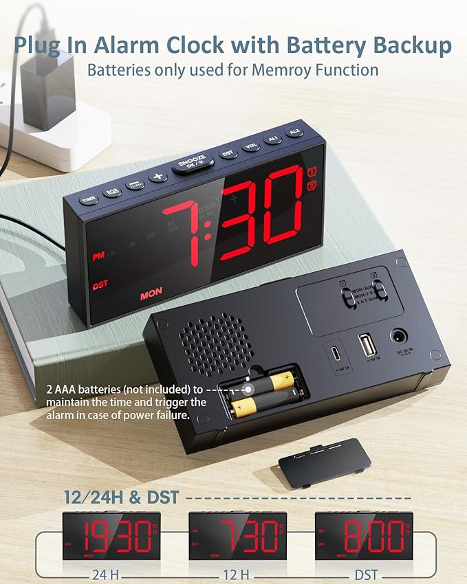 RGB Digital Alarm Clock for Bedroom, Dual Alarms, Weekday/Weekend/Everyday Mode - Image 7